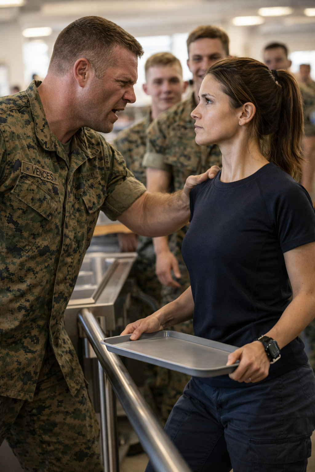 Морской пехотинец грубо оттолкнул её к линии