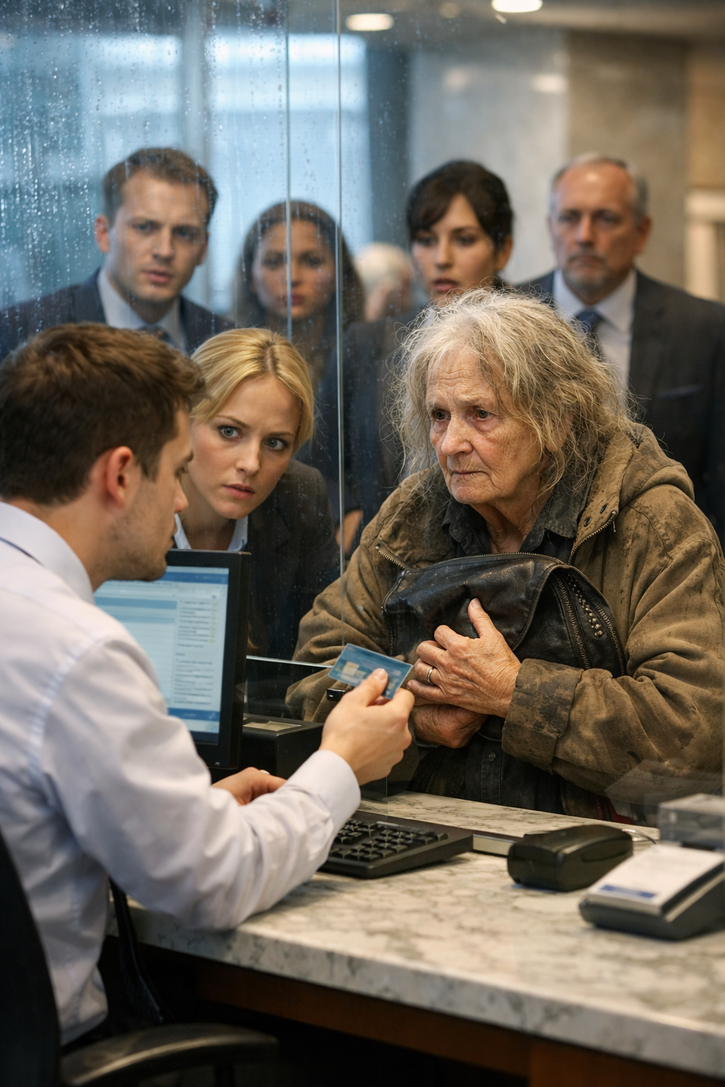 Пожилая женщина в поношенной одежде