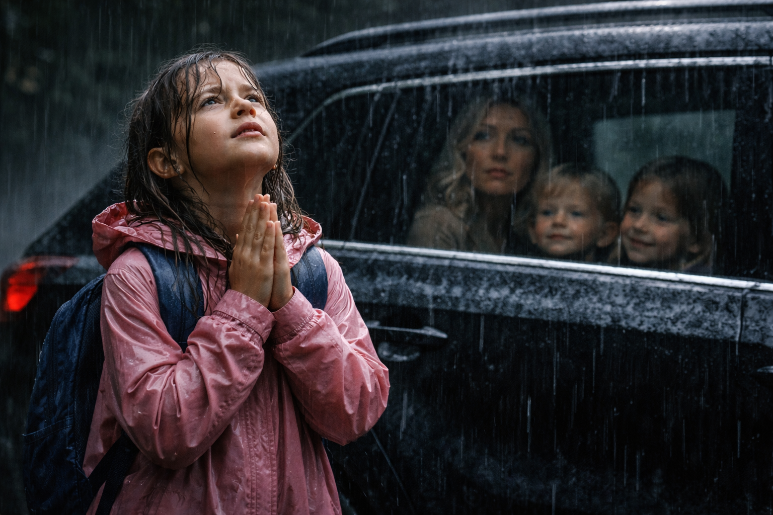 Под проливным дождём ребёнок плакал один