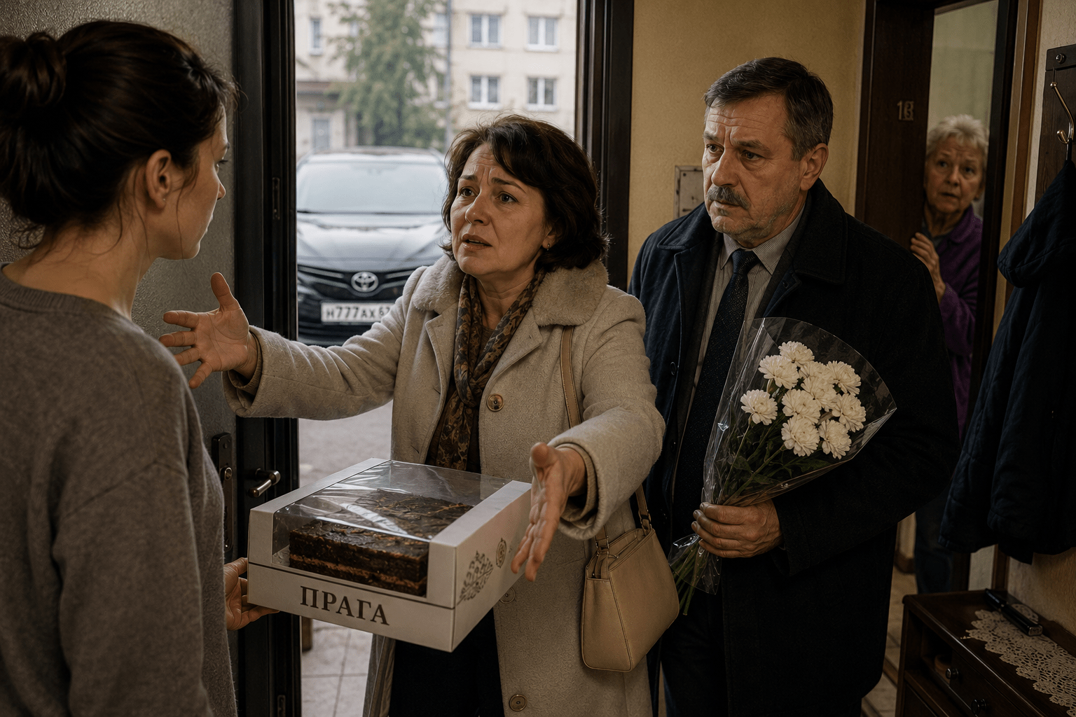Родители приехали с тортом но искали квартиру дочери